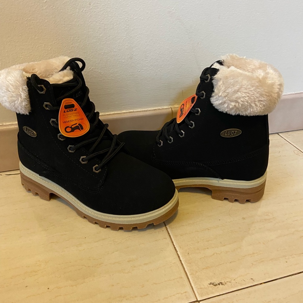 LUGZ empire high fur black cream gum
